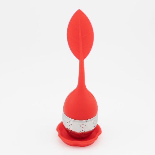 1pc Tea Infuser Silicone Handle Stainless Steel Strainer Drip Tray Included - Loose Tea Steeper - Best Tea Infuser For Loose Leaf Or Herbal Tea