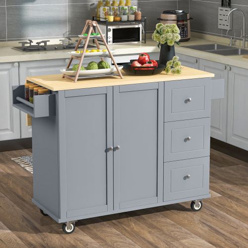 Rolling Mobile Kitchen Island with Solid Wood Top and Locking Wheels,52.7 Inch Width,Storage Cabinet and Drop Leaf Breakfast Bar,Spice Rack Rolling Mobile Kitchen Island with Solid Wood Top and Locking Wheels,52.7 Inch Width,Storage Cabinet and Drop Leaf Breakfast Bar,Spice Rack